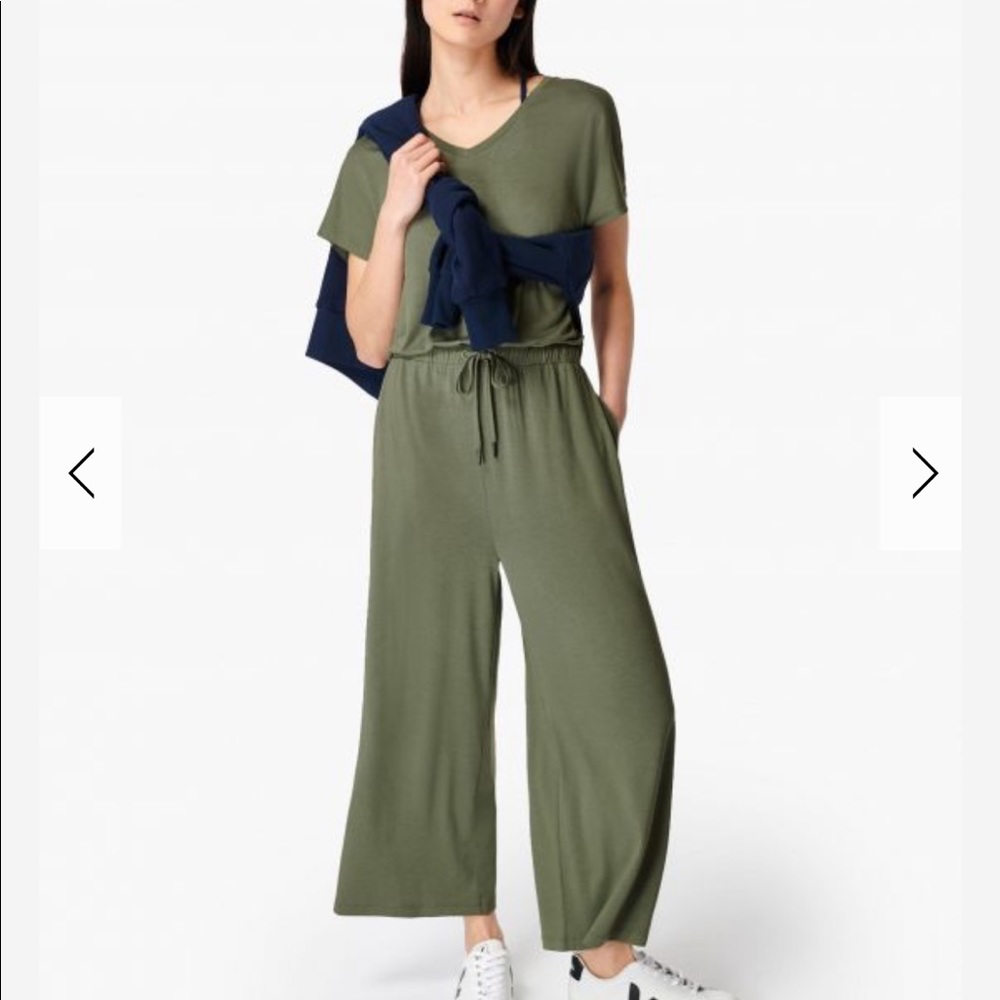 NEW • Sweaty Betty • Take It Easy Jumpsuit Short Sleeves Cinched Waist Green Sm - Picture 1 of 6